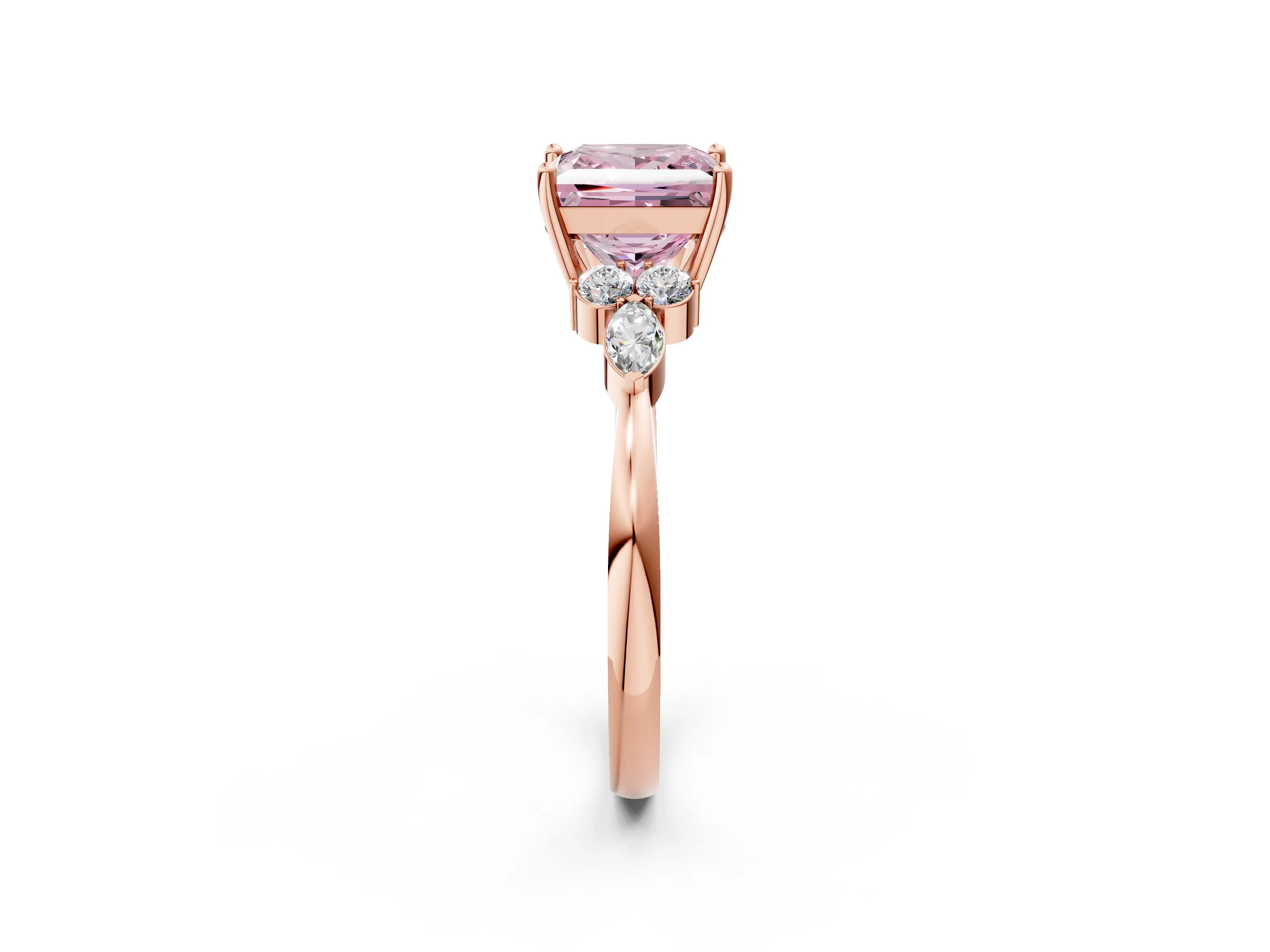 Rose gold Fancy Pink Princess Cut Brilliant Diamond Solitaire Ring with Pear Side Stones and Four-Prong Setting_5