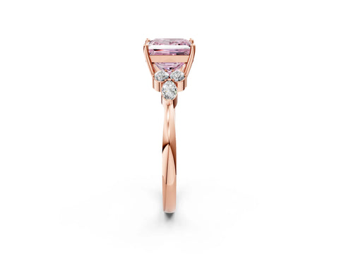 Rose gold Fancy Pink Princess Cut Brilliant Diamond Solitaire Ring with Pear Side Stones and Four-Prong Setting_5