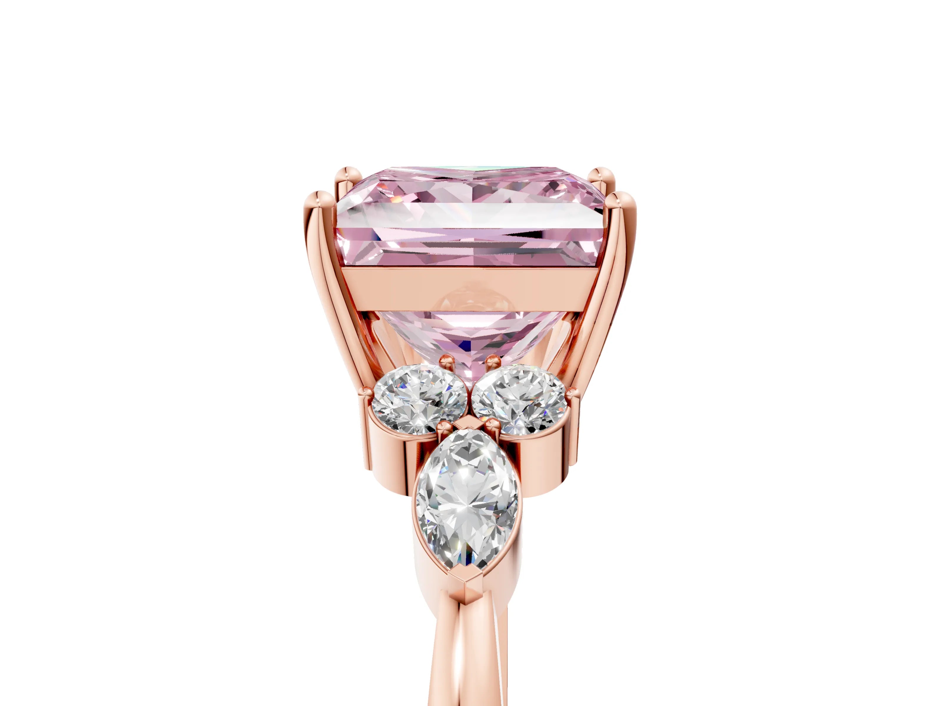 Rose gold Fancy Pink Princess Cut Brilliant Diamond Solitaire Ring with Pear Side Stones and Four-Prong Setting_8