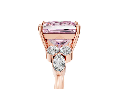 Rose gold Fancy Pink Princess Cut Brilliant Diamond Solitaire Ring with Pear Side Stones and Four-Prong Setting_8