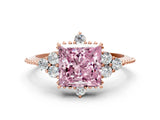 Rose gold Fancy Pink Princess Cut Brilliant Diamond with Cluster Setting on a Beaded Band and Four-Prong Setting