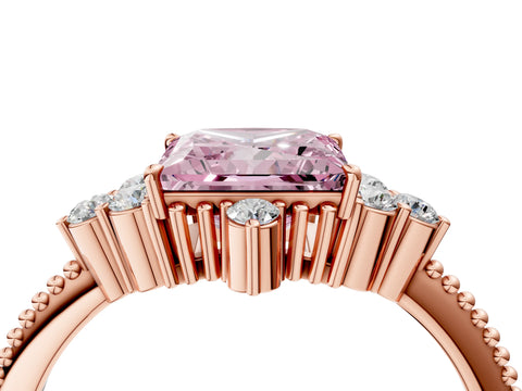Rose gold Fancy Pink Princess Cut Brilliant Diamond with Cluster Setting on a Beaded Band and Four-Prong Setting_4