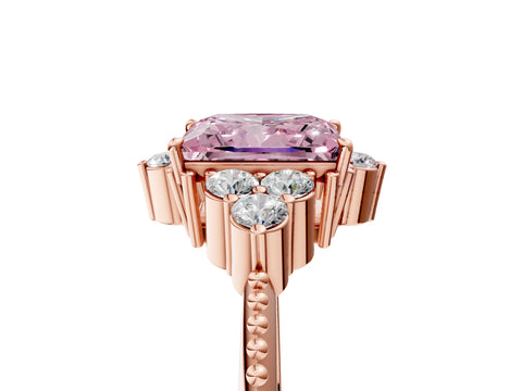 Rose gold Fancy Pink Princess Cut Brilliant Diamond with Cluster Setting on a Beaded Band and Four-Prong Setting_5