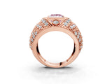 Rose gold Fancy Pink Princess Cut Brilliant Halo Pave Diamond Milgrain Ring_3