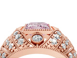 Rose gold Fancy Pink Princess Cut Brilliant Halo Pave Diamond Milgrain Ring_4