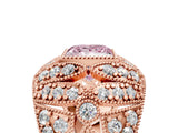 Rose gold Fancy Pink Princess Cut Brilliant Halo Pave Diamond Milgrain Ring_5