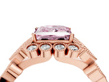 Rose gold Fancy Pink Princess Cut Brilliant Milgrain Pave Heart Band Solitaire Ring_4