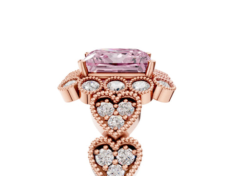 Rose gold Fancy Pink Princess Cut Brilliant Milgrain Pave Heart Band Solitaire Ring_5