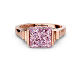 Rose gold Fancy Pink Princess Cut Brilliant Solitaire Diamond Ring with Channel Set Band and Bar Prong Setting