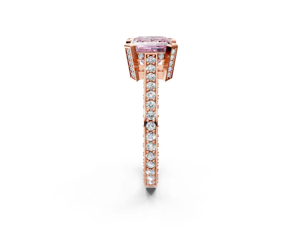 Rose gold Fancy Pink Princess Cut Brilliant Split Shank Pave Solitaire Ring with Four-Prong Setting