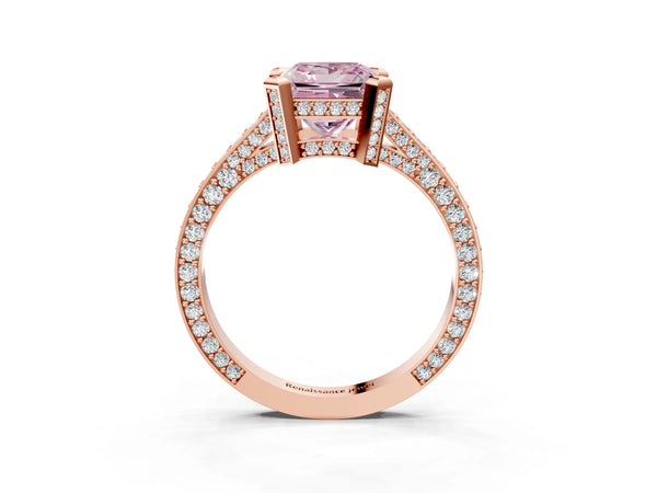 Rose gold Fancy Pink Princess Cut Brilliant Split Shank Pave Solitaire Ring with Four-Prong Setting