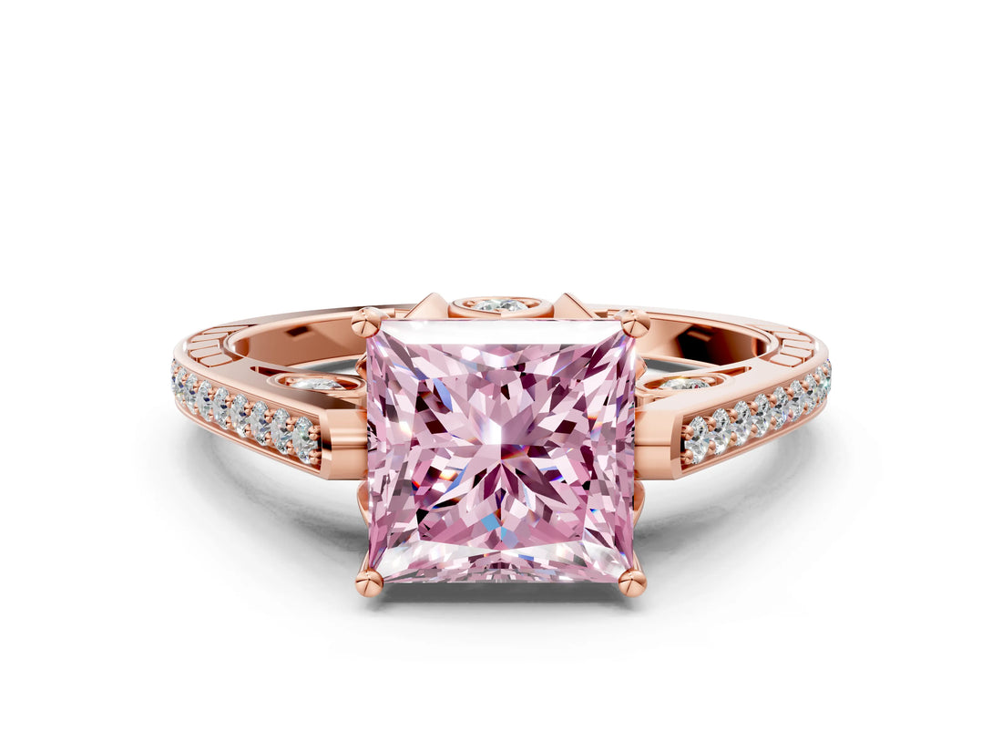 Rose gold Fancy Pink Princess  Cut Cathedral Pave Diamond Engagement Ring with Six-Prong Setting_37