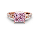 Rose gold Fancy Pink Princess  Cut Cathedral Pave Diamond Engagement Ring with Six-Prong Setting_37