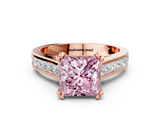 Rose gold Fancy Pink Princess  Cut Channel Set Solitaire Engagement Ring with Prong Setting