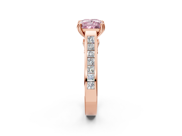 Rose gold Fancy Pink Princess  Cut Channel Set Solitaire Engagement Ring with Prong Setting