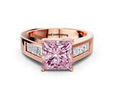 Rose gold Fancy Pink Princess Cut Cut Channel Set Solitaire Ring with Four-Prong Setting