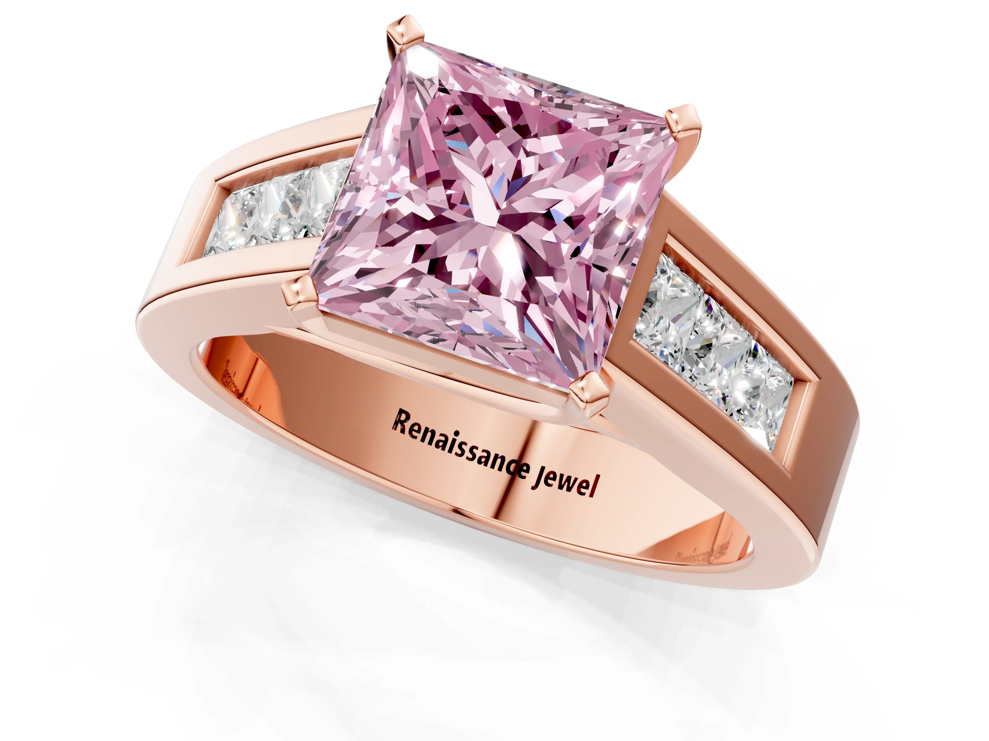 Rose gold Fancy Pink Princess Cut Cut Channel Set Solitaire Ring with Four-Prong Setting_1