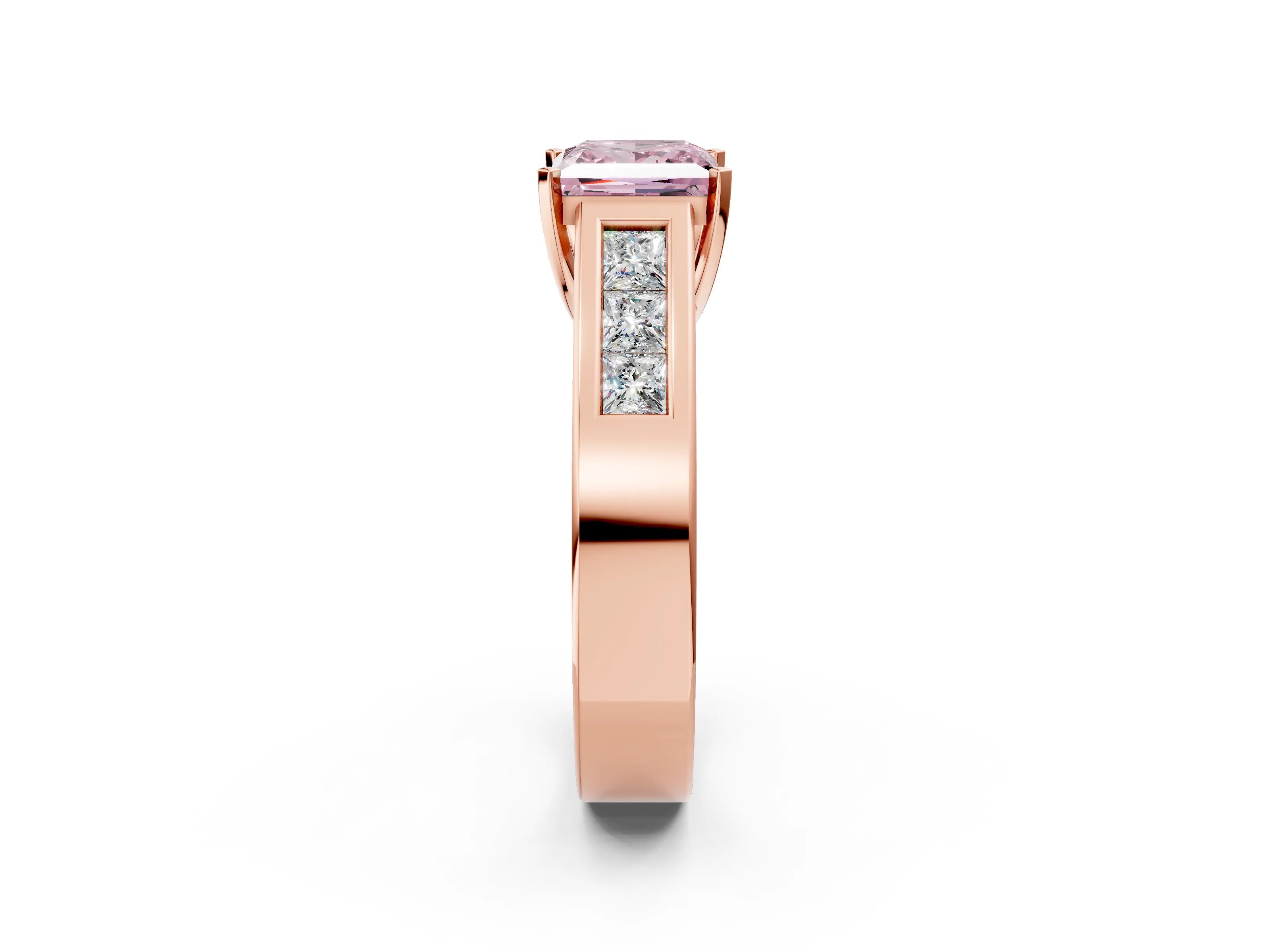 Rose gold Fancy Pink Princess Cut Cut Channel Set Solitaire Ring with Four-Prong Setting_2