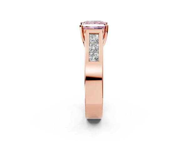 Rose Gold Princess Cut Engagement Ring Setting for Fancy Pink Center with Channel-Set Shoulders