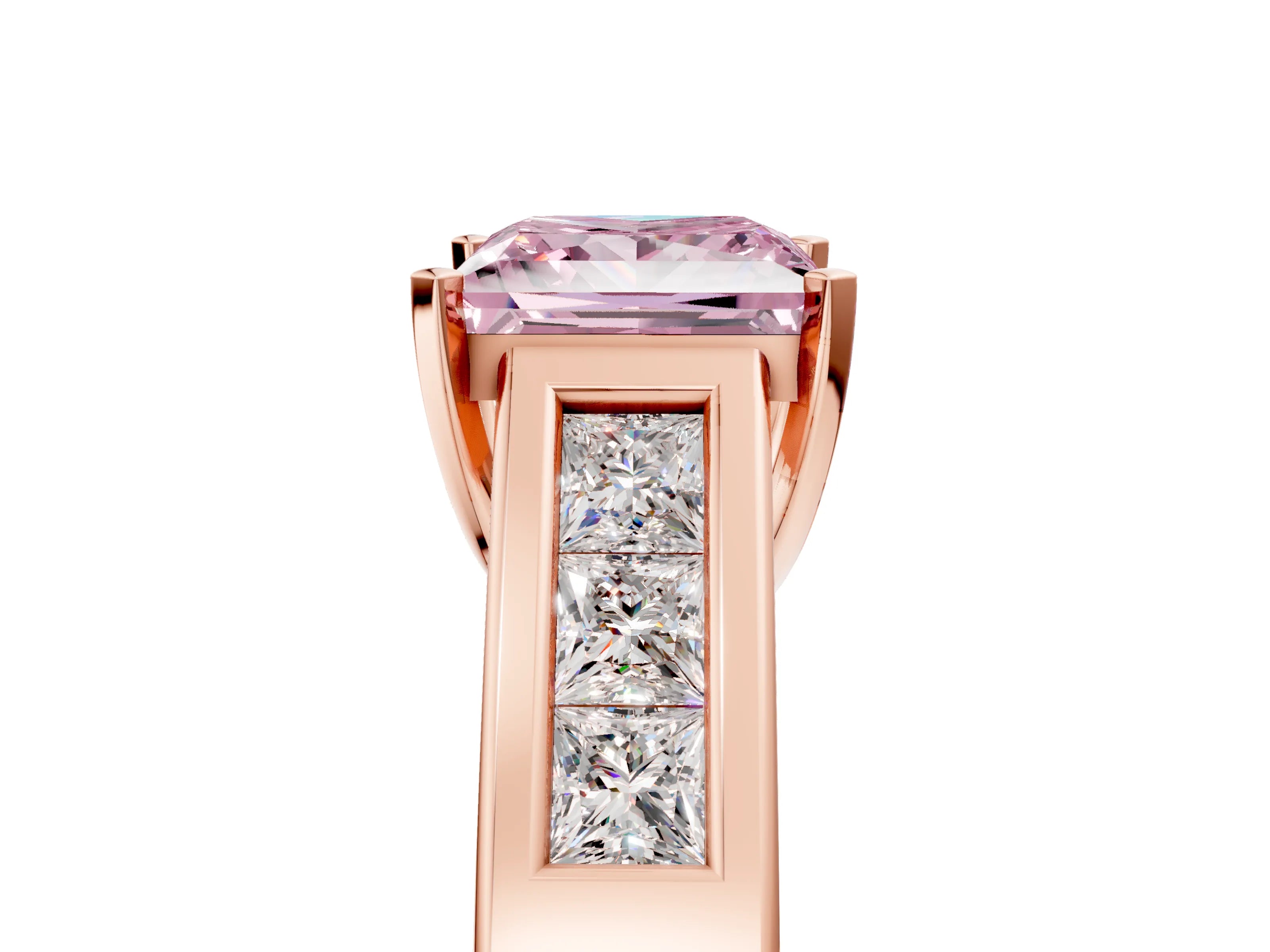 Rose gold Fancy Pink Princess Cut Cut Channel Set Solitaire Ring with Four-Prong Setting_5