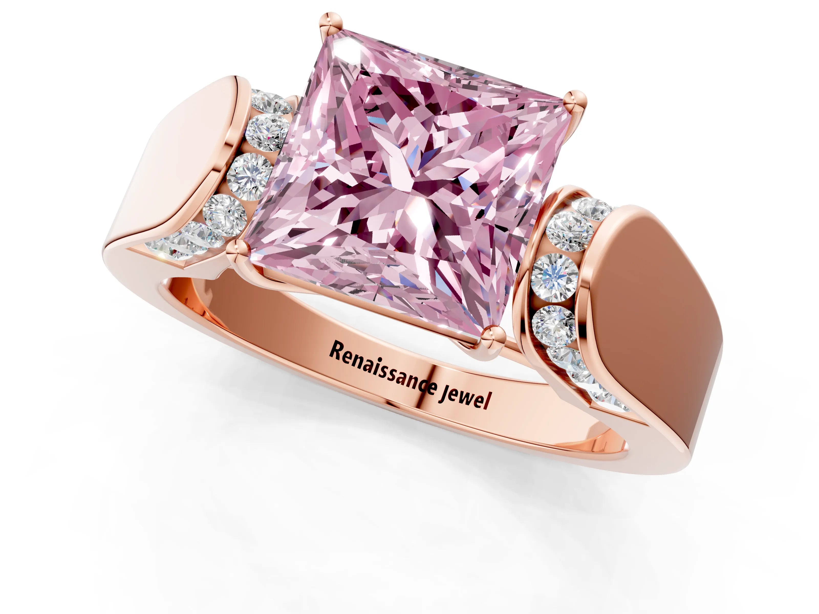 Rose gold Fancy Pink Princess Cut Cut Diamond Channel Set Solitaire Ring with Four-Prong Setting_1