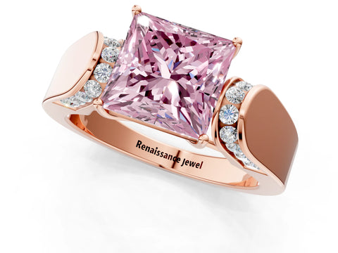 Rose gold Fancy Pink Princess Cut Cut Diamond Channel Set Solitaire Ring with Four-Prong Setting_1