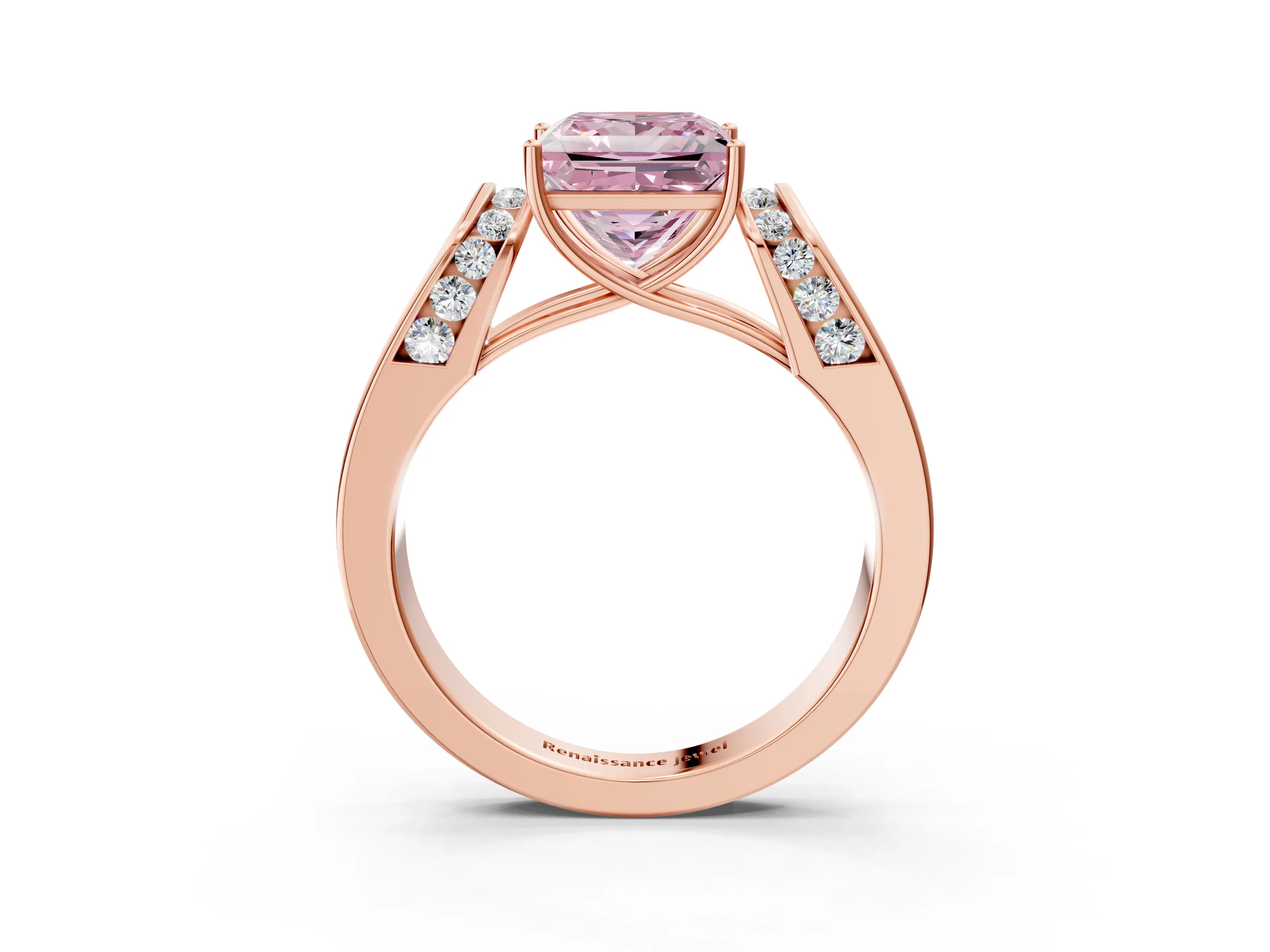 Rose gold Fancy Pink Princess Cut Cut Diamond Channel Set Solitaire Ring with Four-Prong Setting_3