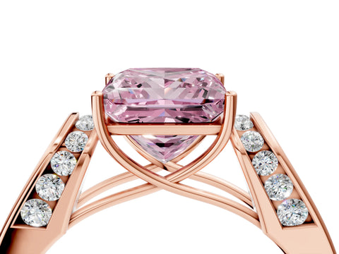 Rose gold Fancy Pink Princess Cut Cut Diamond Channel Set Solitaire Ring with Four-Prong Setting_4