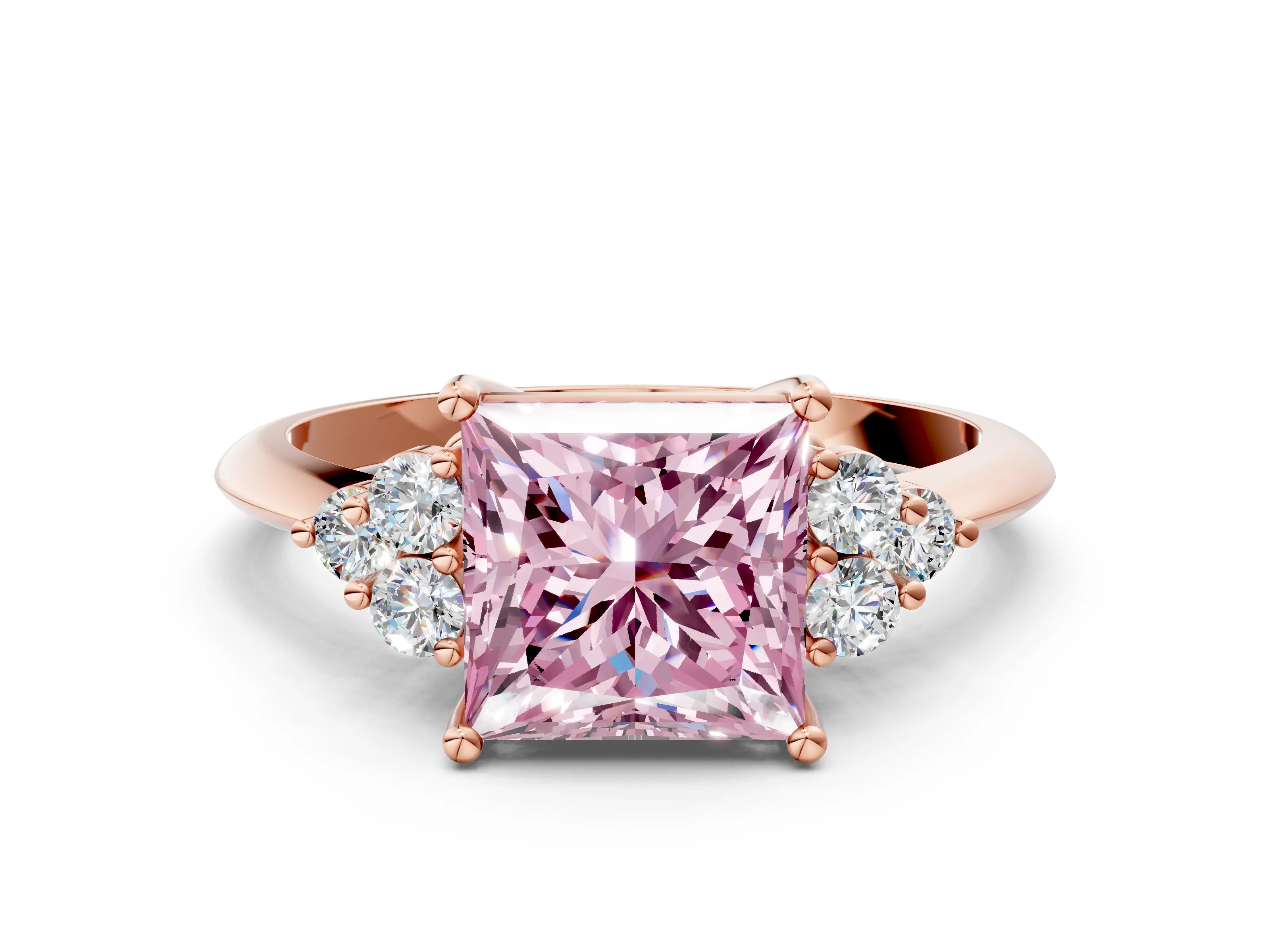 Rose gold Fancy Pink Princess Cut Cut Diamond Cluster Ring with Solitaire Band and Four-Prong Setting_12