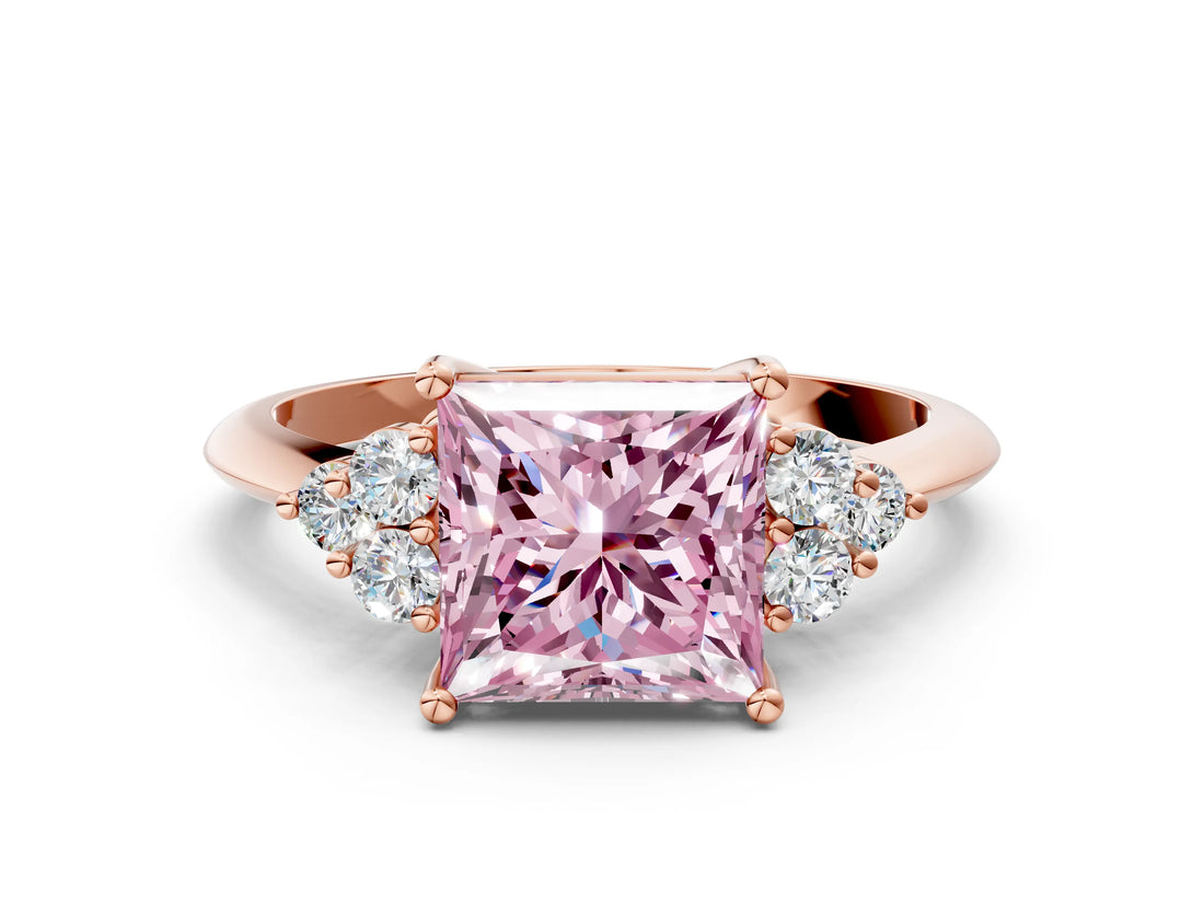 Rose gold Fancy Pink Princess Cut Cut Diamond Cluster Ring with Solitaire Band and Four-Prong Setting_12