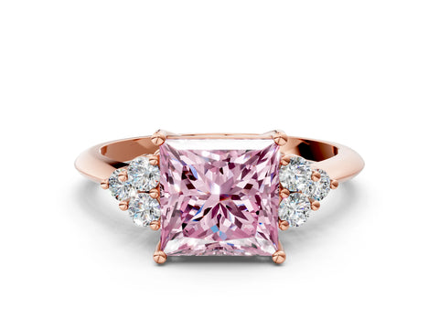 Rose gold Fancy Pink Princess Cut Cut Diamond Cluster Ring with Solitaire Band and Four-Prong Setting_12