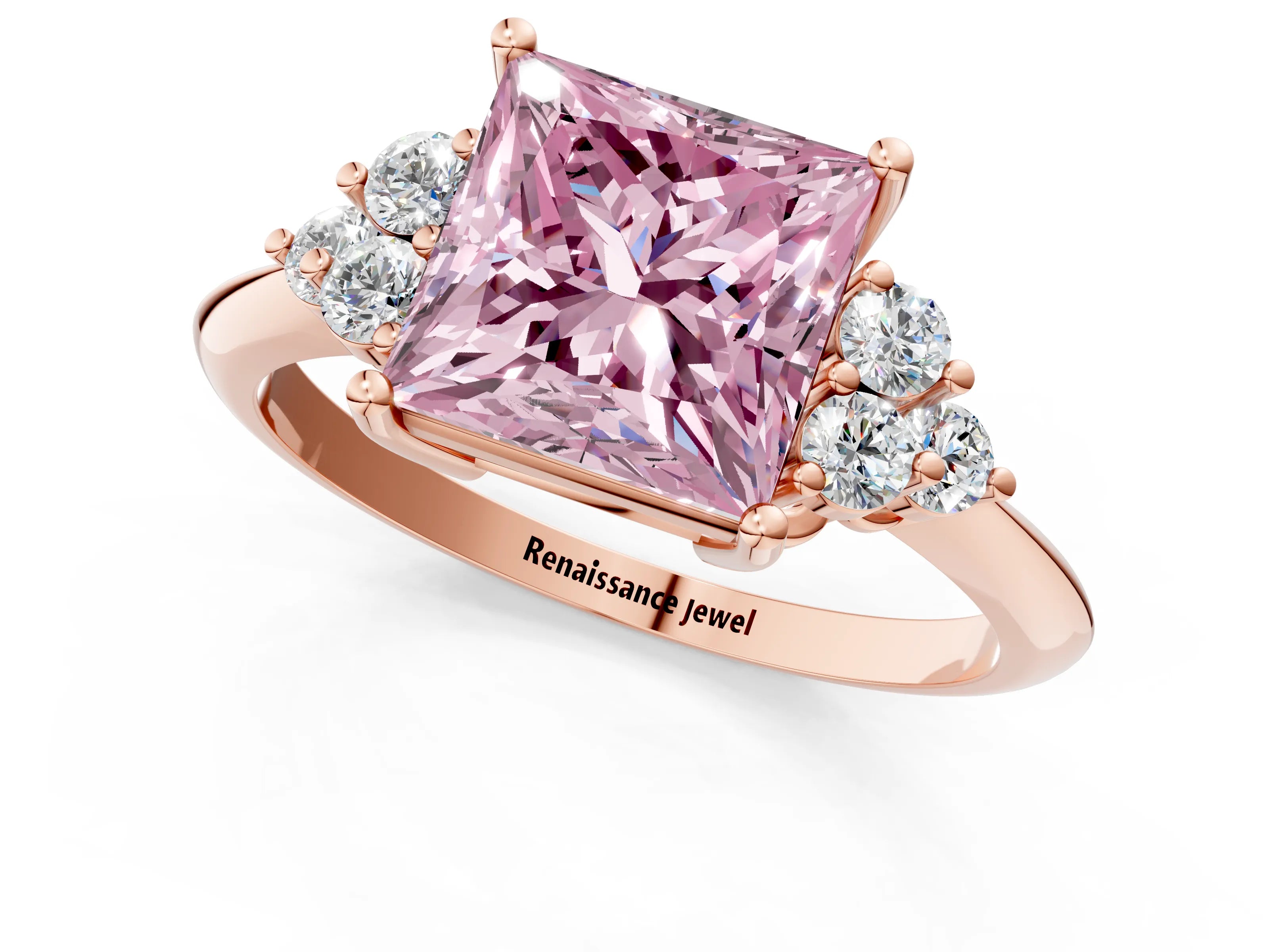Rose gold Fancy Pink Princess Cut Cut Diamond Cluster Ring with Solitaire Band and Four-Prong Setting_13