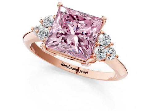 Rose gold Fancy Pink Princess Cut Cut Diamond Cluster Ring with Solitaire Band and Four-Prong Setting_13