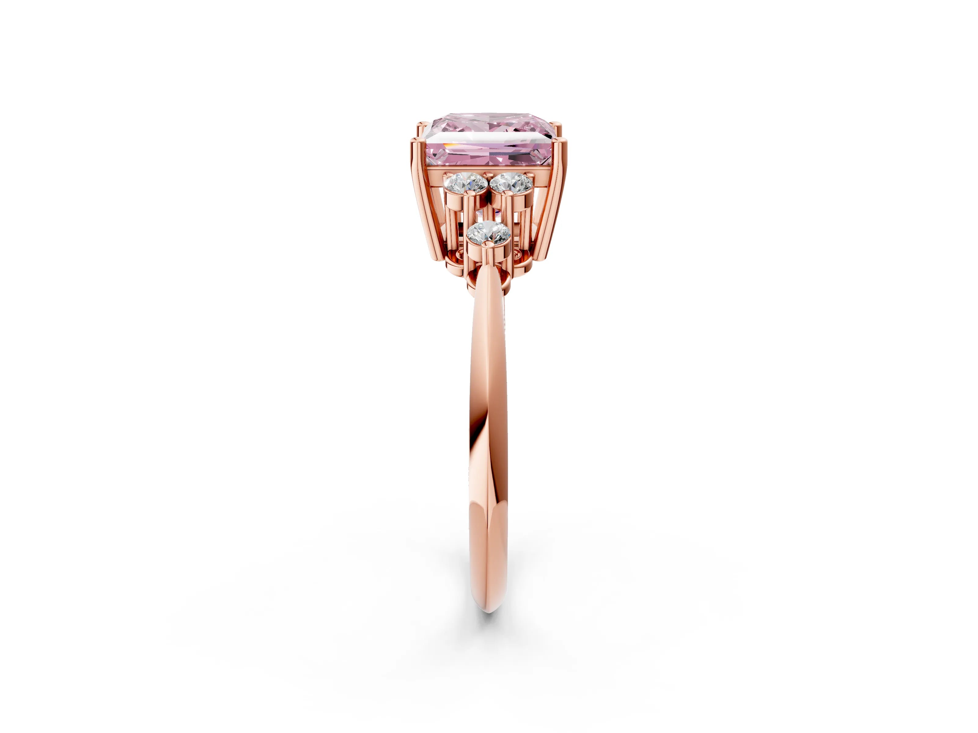 Rose gold Fancy Pink Princess Cut Cut Diamond Cluster Ring with Solitaire Band and Four-Prong Setting_14