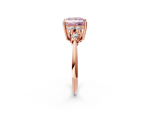 Rose Gold Princess Cut Cluster Accent Engagement Ring Setting for Fancy Pink Center