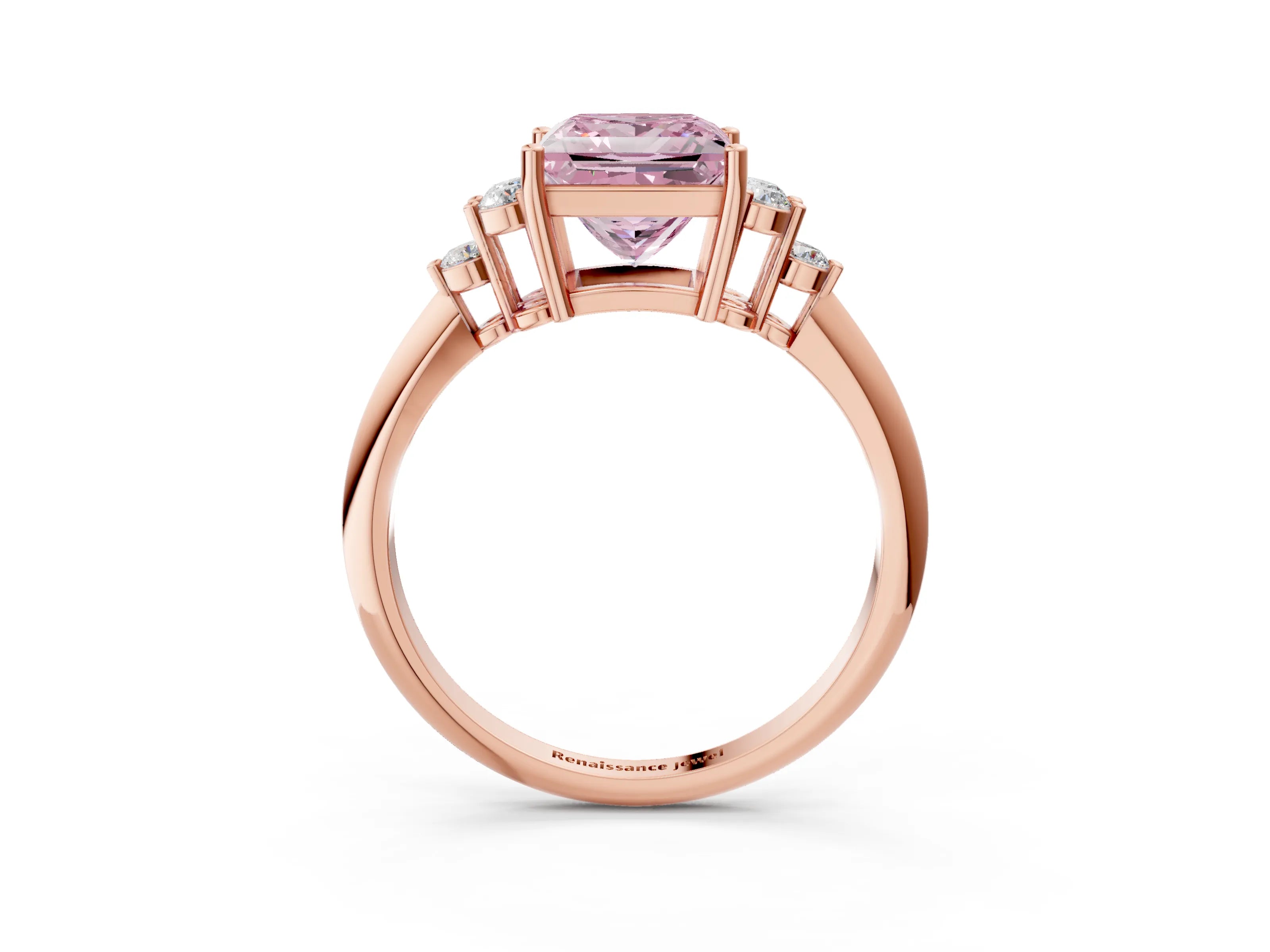 Rose gold Fancy Pink Princess Cut Cut Diamond Cluster Ring with Solitaire Band and Four-Prong Setting_15