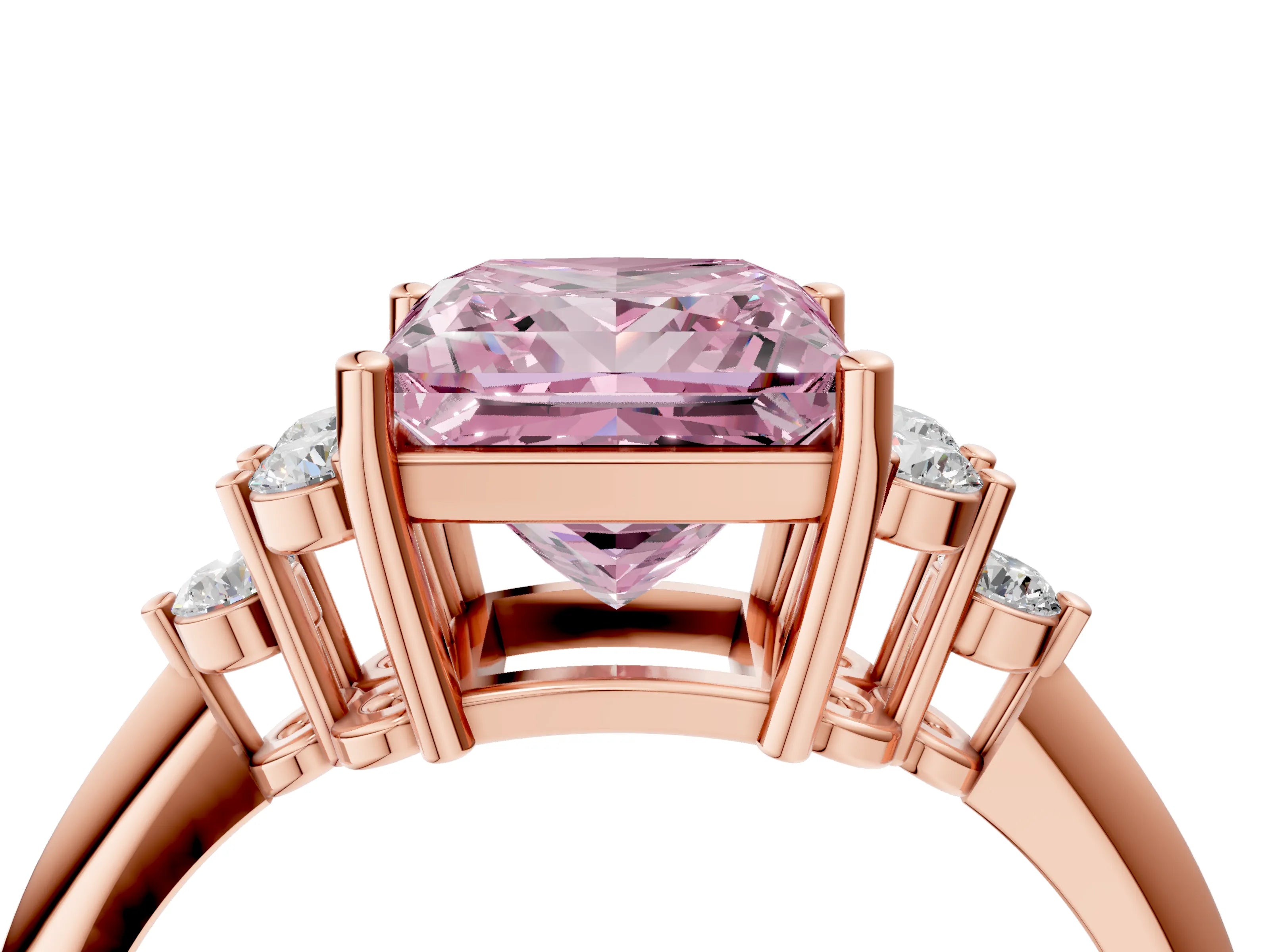 Rose gold Fancy Pink Princess Cut Cut Diamond Cluster Ring with Solitaire Band and Four-Prong Setting_16