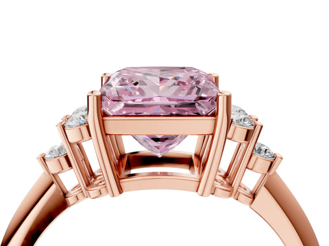 Rose gold Fancy Pink Princess Cut Cut Diamond Cluster Ring with Solitaire Band and Four-Prong Setting_16