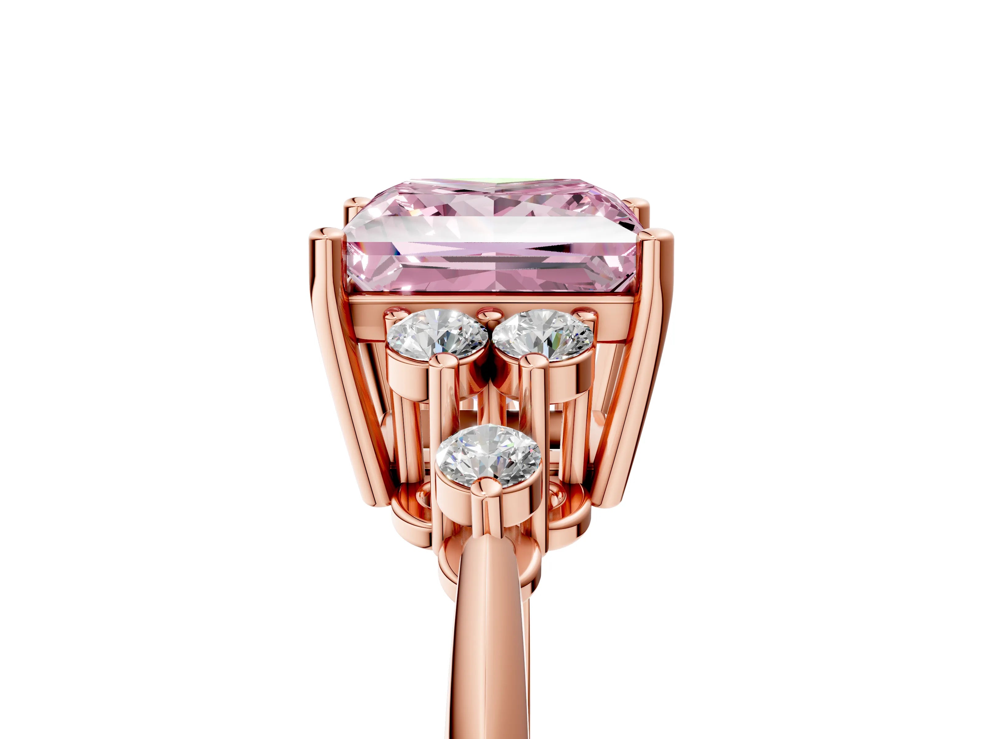 Rose gold Fancy Pink Princess Cut Cut Diamond Cluster Ring with Solitaire Band and Four-Prong Setting_17