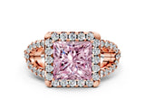 Rose gold Fancy Pink Princess Cut Cut Diamond Halo Engagement Ring with Open Split Pavé Band