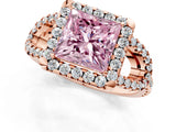 Rose gold Fancy Pink Princess Cut Cut Diamond Halo Engagement Ring with Open Split Pavé Band_1