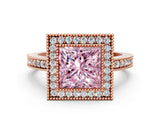 Rose gold Fancy Pink Princess Cut-Cut Diamond Halo Engagement Ring with Pave Band and Prong Setting