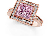 Rose gold Fancy Pink Princess Cut-Cut Diamond Halo Engagement Ring with Pave Band and Prong Setting_1