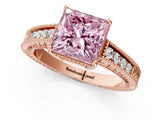 Rose gold Fancy Pink Princess Cut Cut Diamond Milgrain Pave Band Four-Prong Setting Ring_4