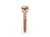 Rose gold Fancy Pink Princess Cut Cut Diamond Milgrain Pave Band Four-Prong Setting Ring_5