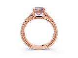 Rose gold Fancy Pink Princess Cut Cut Diamond Milgrain Pave Band Four-Prong Setting Ring_6