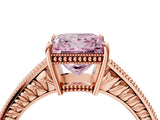 Rose gold Fancy Pink Princess Cut Cut Diamond Milgrain Pave Band Four-Prong Setting Ring_7