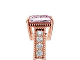 Rose gold Fancy Pink Princess Cut Cut Diamond Milgrain Pave Band Four-Prong Setting Ring_8