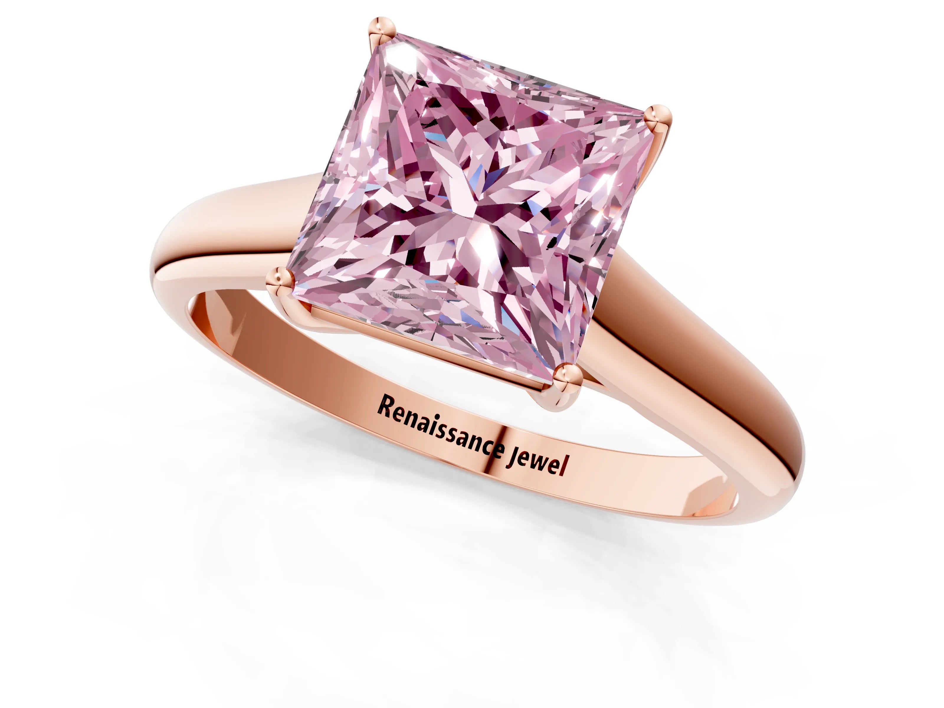 Rose gold Fancy Pink Princess Cut Cut Diamond Solitaire Engagement Ring with Tapered Plain Band and Four-Prong Setting_1