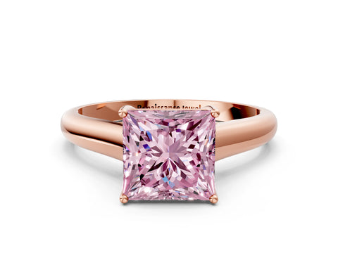 Rose gold Fancy Pink Princess Cut Cut Diamond Solitaire Engagement Ring with Tapered Plain Band and Four-Prong Setting
